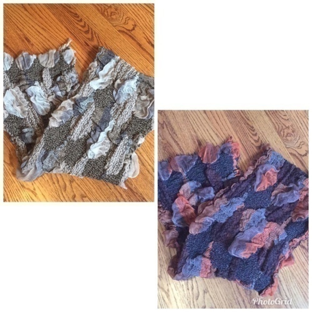 Bundle of 2 Fluffy 3D Scarfs Grey And Orange and Brown